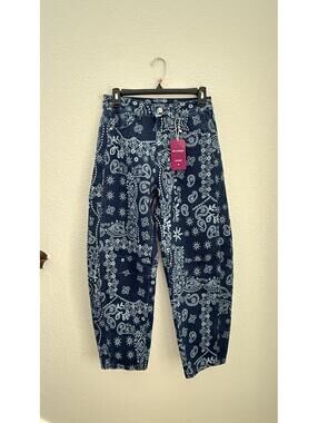 loveimgs Women Boyfriend Baggy Barrel Jeans -Pasiley Blue